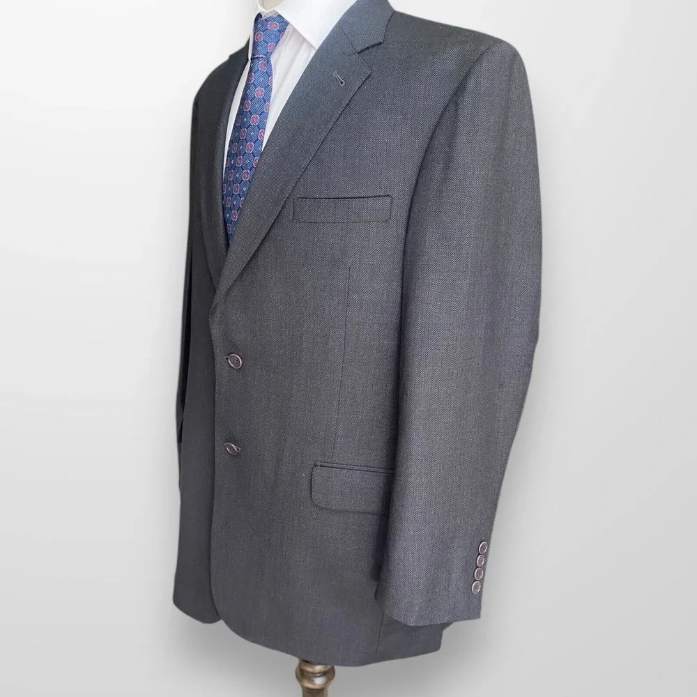 Jos A Bank Mens Size 44L Gray Blazer Wool Suit Jacket‎ Signature Gold